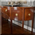 F21. Baker Furniture Historic Charleston mahogany demilune buffet. 37&rdquo;hx 64&rdquo;w x27&rdquo;d 